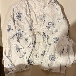 White Floral Zara Button-Up Blouse